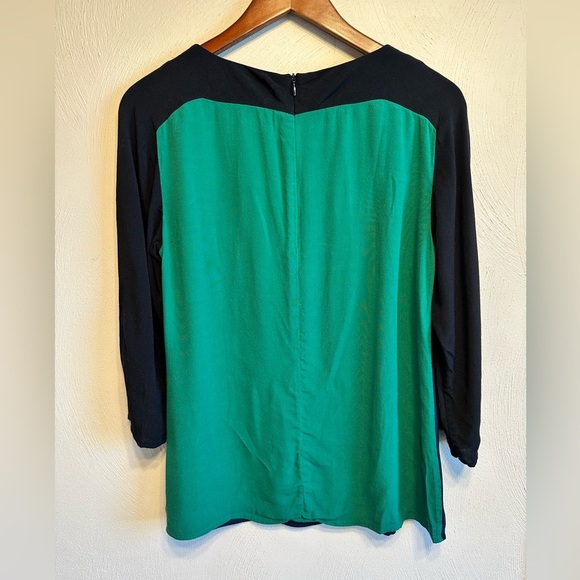 Boden women’s blue grey & green color block blouse with  3/4 length sleeves Sz 8 - Picture 2 of 10